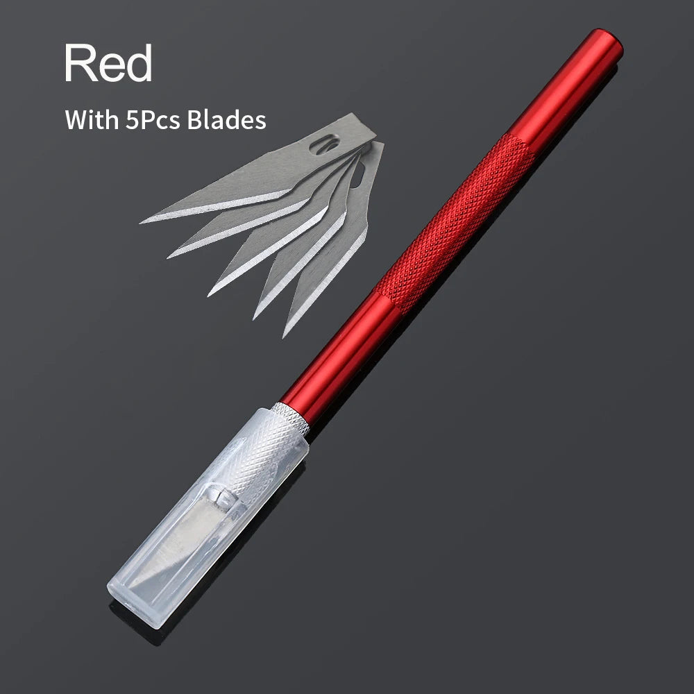 Non-Slip Metal Scalpel Knife Tools Kit Cutter Engraving Craft Knives + 5pcs Blades Mobile Phone PCB DIY Repair Hand Tools