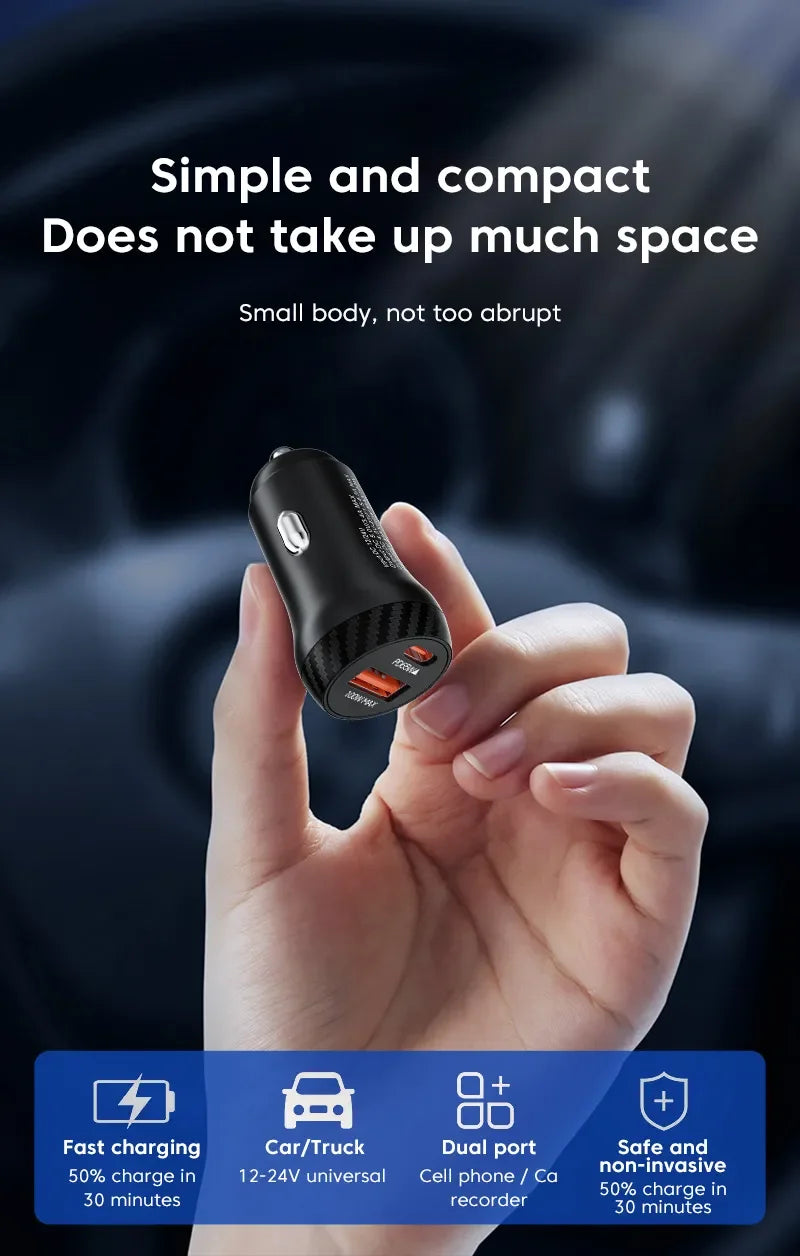 PD65W USB-A USB C Car Charger for iPhone 16 15 14 13 12 11 P