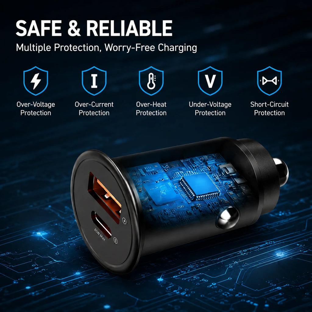 Vyvylabs 65W Car Charger Zinc Alloy Mini USB-A Type-C Fast C