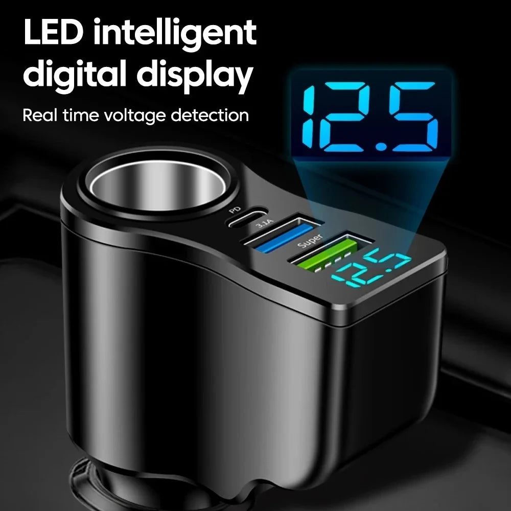 66W 4Ports Multifunctional Car Cigarette Lighter Power Adapt
