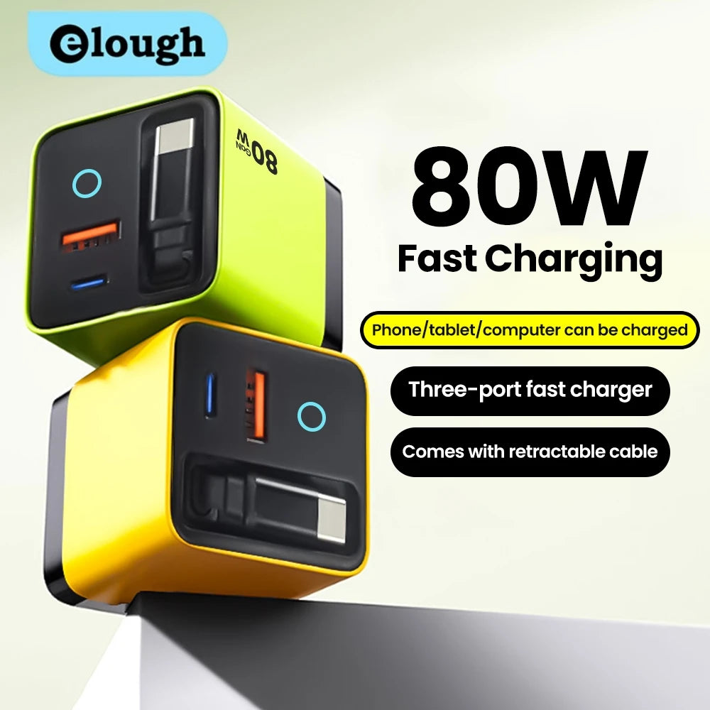 Elough 80W Gallium Nitride Charger Scalable Data Cable for I