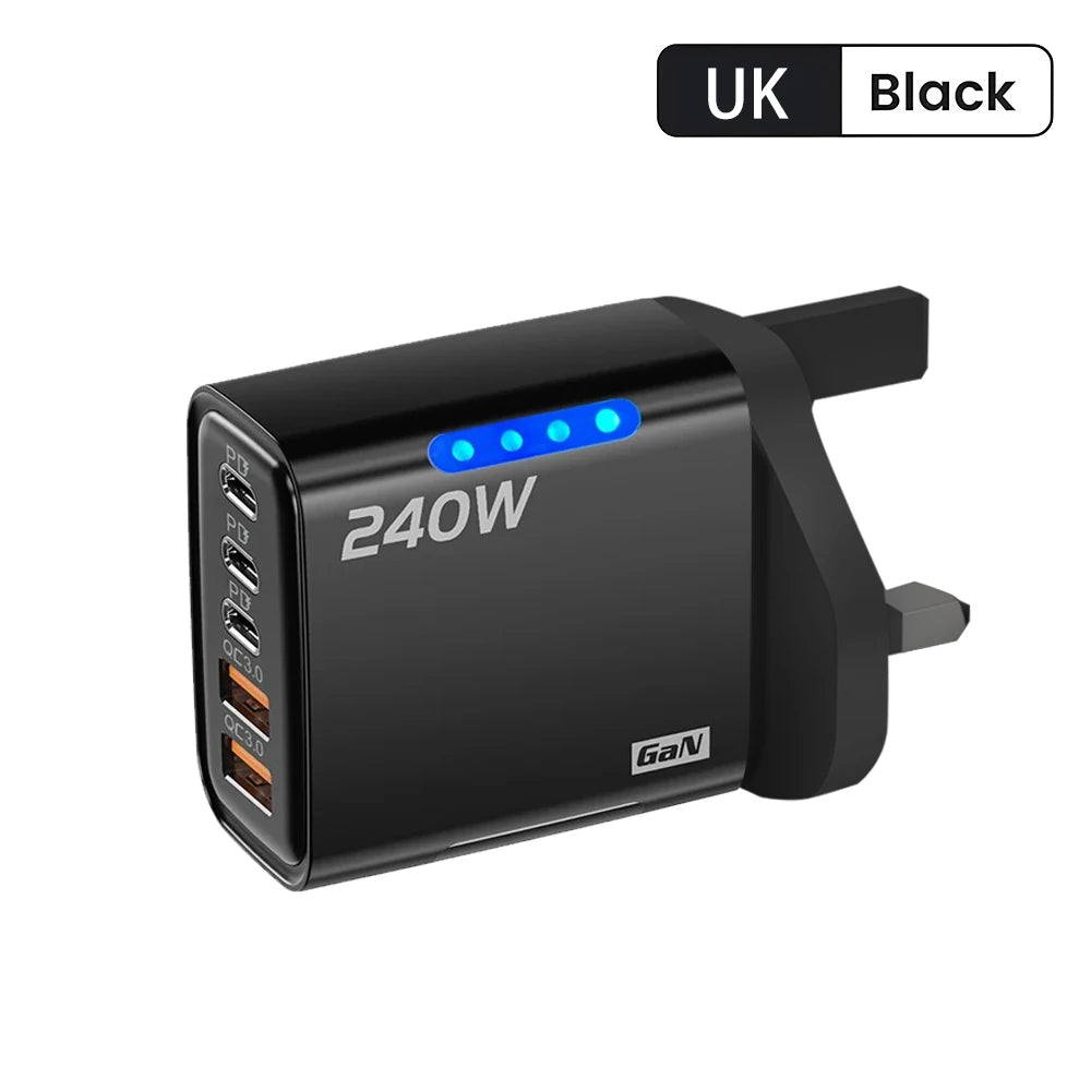 5 Ports USB PD Charger Type C Quick Charge Fast Charging Wall Adapter LED Display For iPhone 16 Samsung Xiaomi Huawei EU US UK