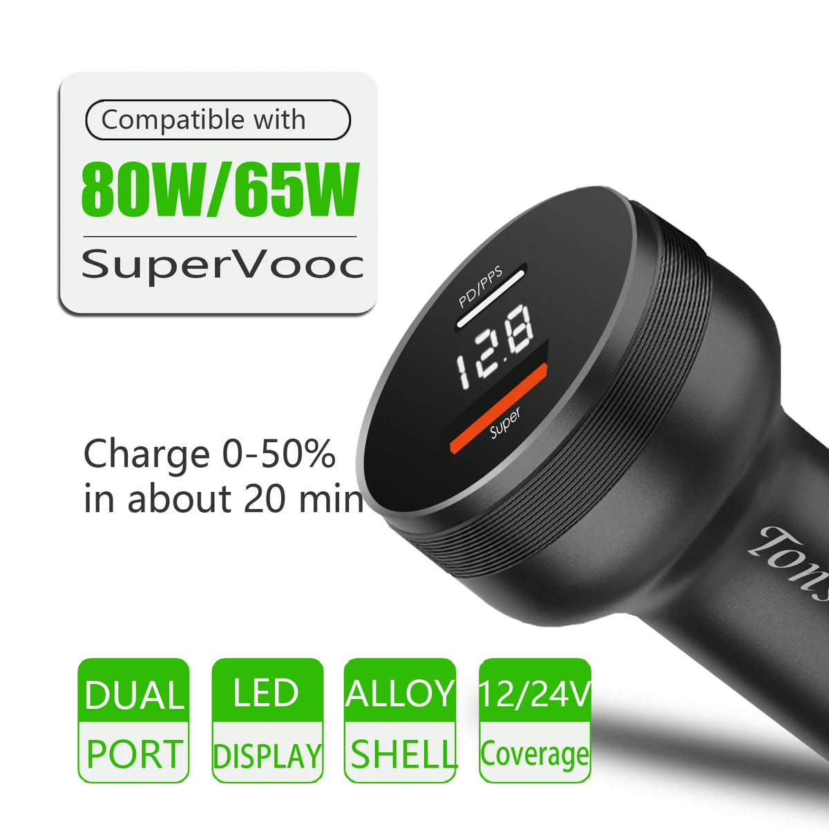2 port Car Charger for OPPO Find X5/Reno8 80W/65W Warp car a