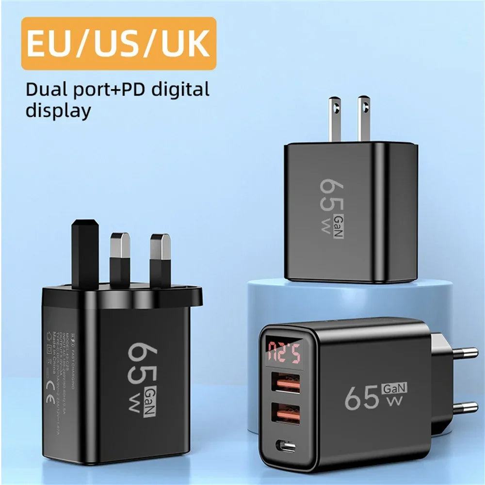 65W USB Type C Charger Quick Charge EU/US Plug Wall Charger 