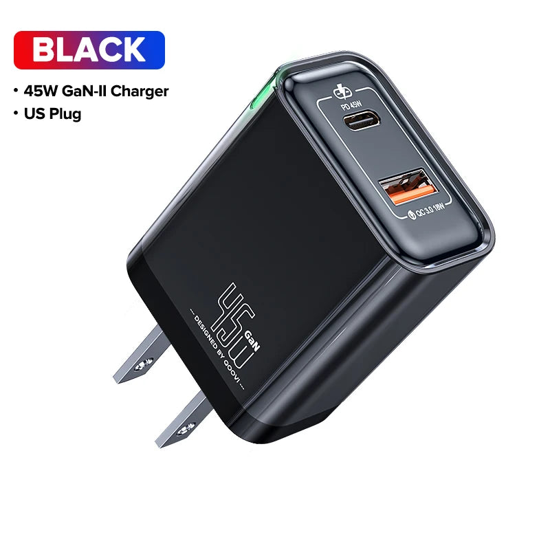 QOOVI 65W GaN Charger USB Type C Fast Charging Quick Charge 4.0 Adapter USB-C PD Charger For Samsung Xiaomi Macbook iPhone ipad
