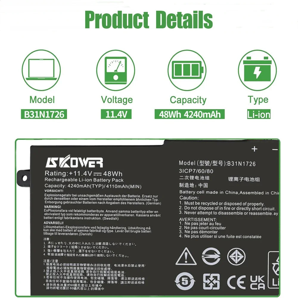 SKOWER B31N1726 Battery for ASUS A15 FA506IU A17 FA706II FX8