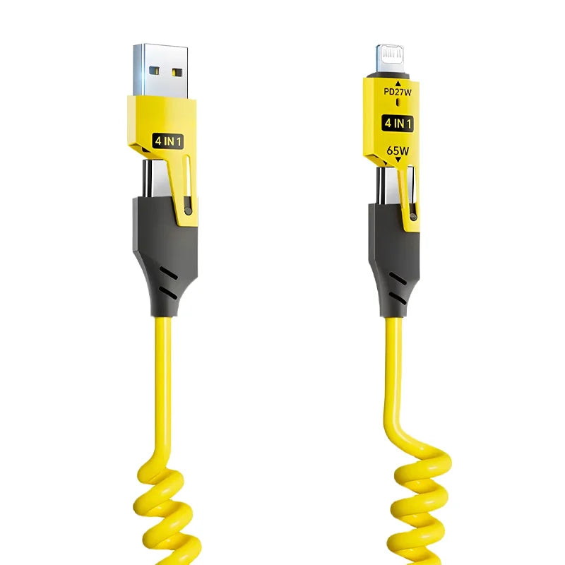 65W Quick Charger Spring USB Cable 4 in 1 Spring Data Cable 