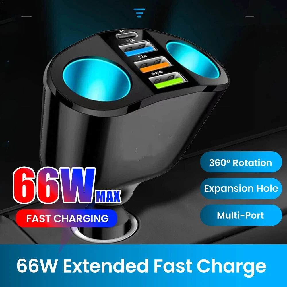 Elough 66W Super Fast Charge QC3.0 Car Charger with 2 in 1 D