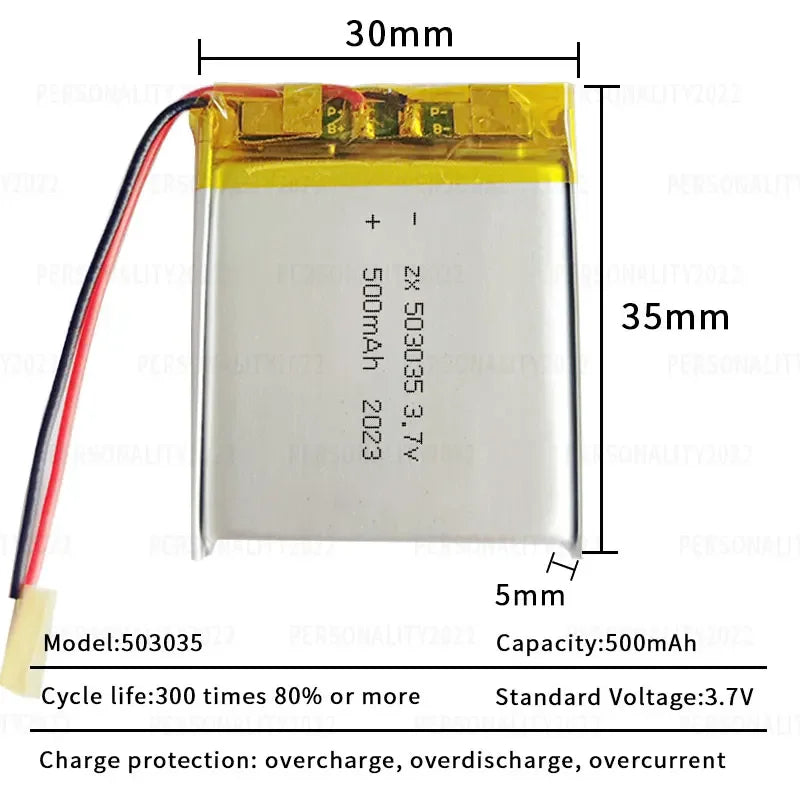 3.7V 500mAh 503035 Lipo Lithium Polymer Battery Replacement 