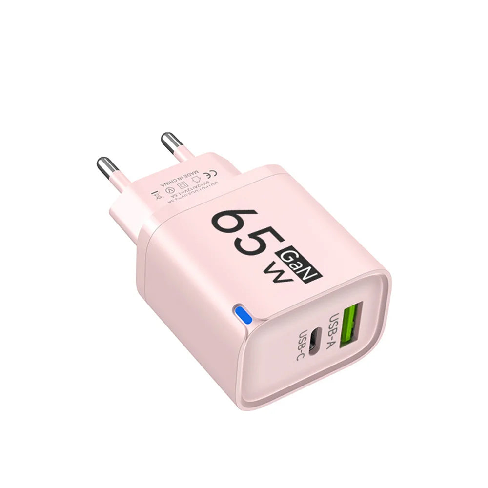 65W GaN Fast Charge Charger USB Type C Phone Power Adapter For Samsung Huawei Xiaomi Oneplus iPhone 14ProMix High Speed Charging