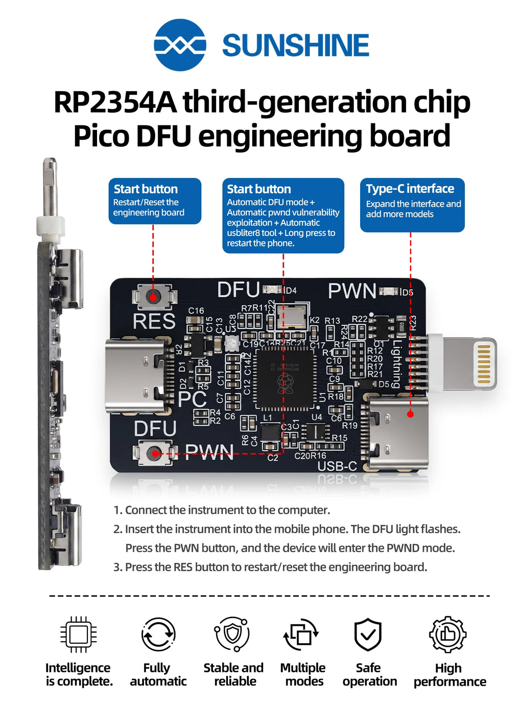 SUNSHINE RP2354A Pico DFU Engineering Board 3rd Gen Chip Dua