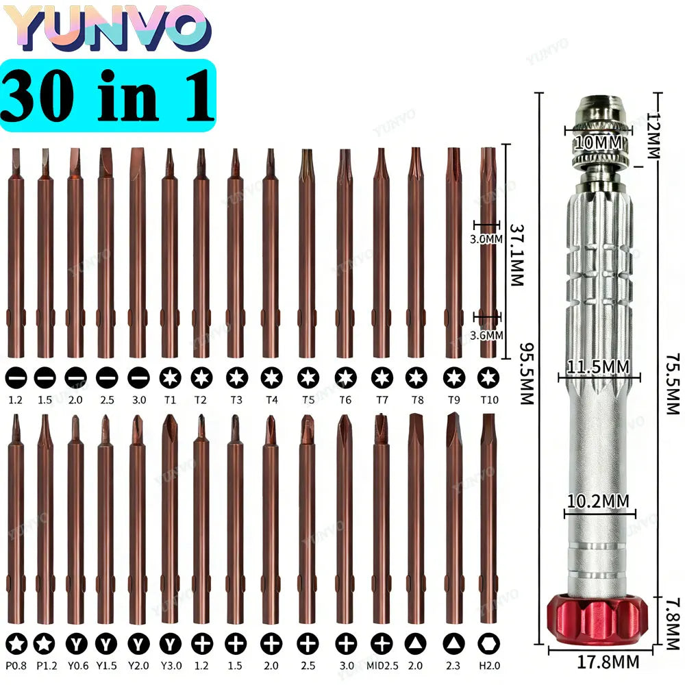 30 in 1 Magnetic Precision Screwdriver Set S2 Steel Bits Pho