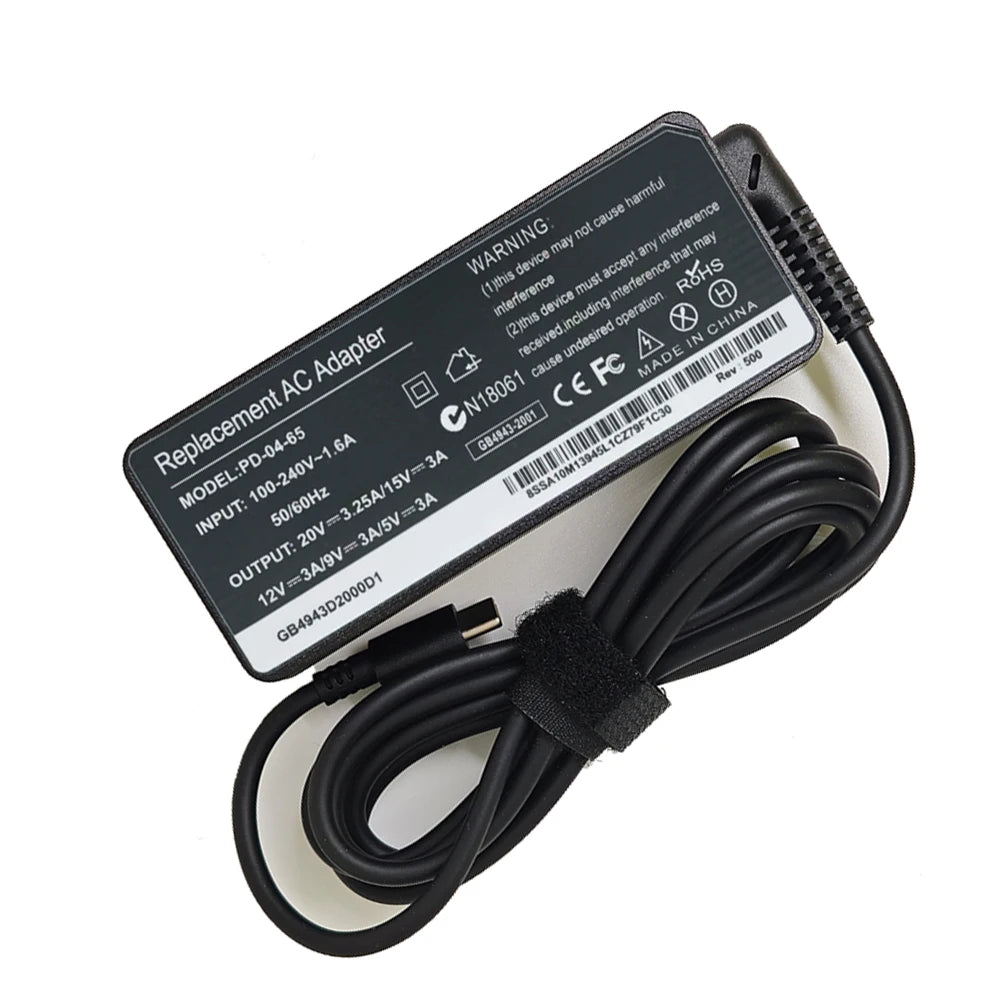 20V 3.25A 65W USB Type-C AC Laptop Power Adapter Charger For