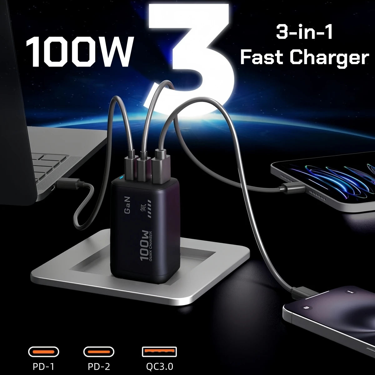 100W GaN PD Type C Charger USB QC 3.0 For Laptop Ipad PPS Fa