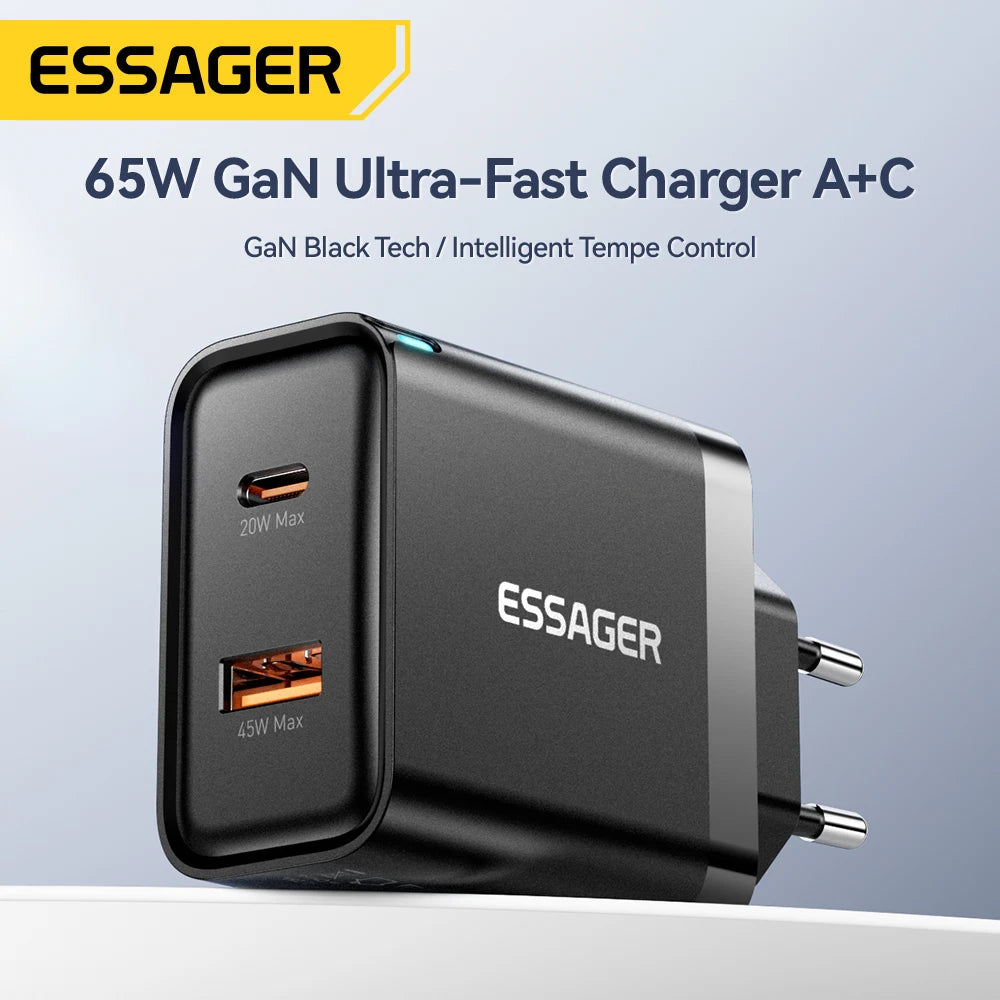 Essager 65W GaN Charger QC 4.0 PD 3.0 Type C USB Charger for