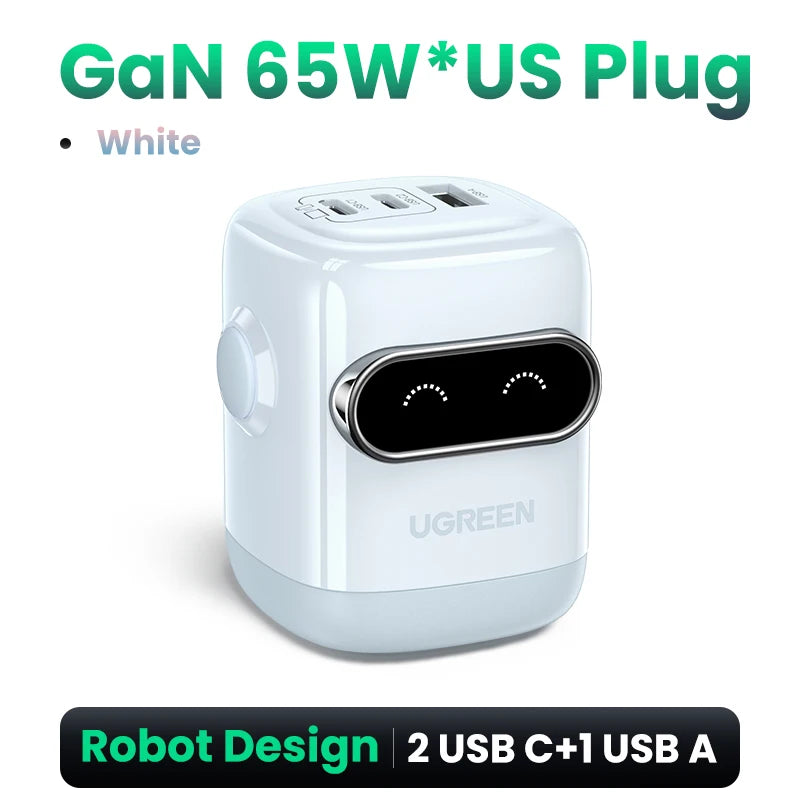 US Plug UGREEN 65W 30W GaN Charger Robot Design QC4.0 3.0 PPS for iPhone 18 17 16 Pro Macbook Laptops Tablet PD3.0 Fast Charg