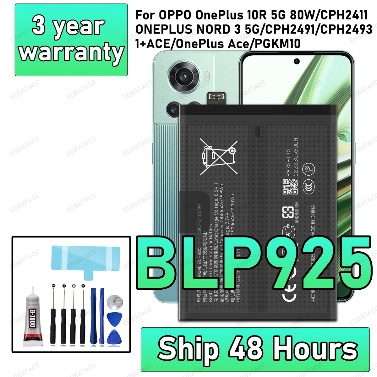 100% New High Quality Battery BLP925 For OPPO Oneplus 10R 5G