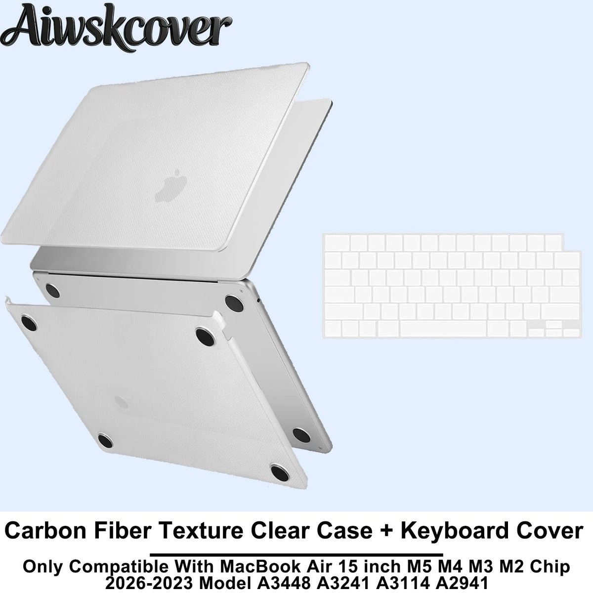 For MacBook Air 15 inch Case M5 M4 M3 M2 2026 2025-2023 Hard Shell Laptop Cover With Keyboard CoverModel A3448 A3241 A3114 A2941
