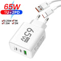 65W USB C GaN Charger 3 Ports Fast Charging Adapter 10A USB 