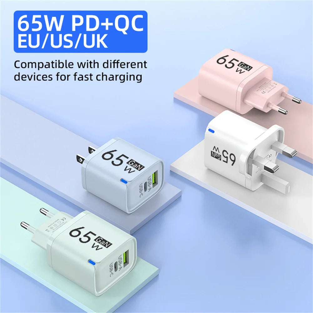 65W Universal USB Fast Charger 2 Ports USB-A/USB-C Charger P