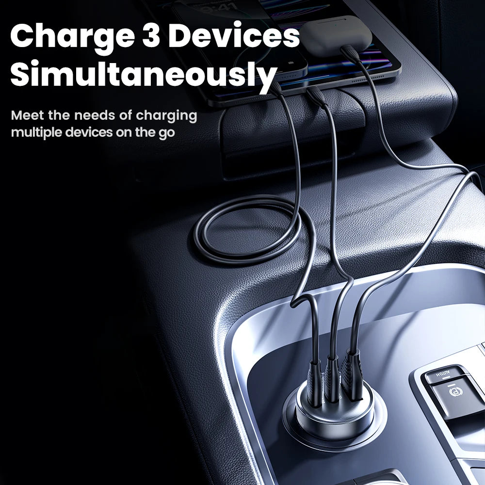 Toocki 65W USB Car Charger Type C 3 Ports Fast Charge PPS PD