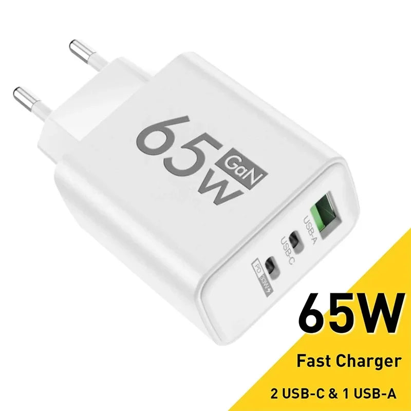 65W GaN USB C PD Fast Charger QC 3.0 Wall Adapter for iPhone