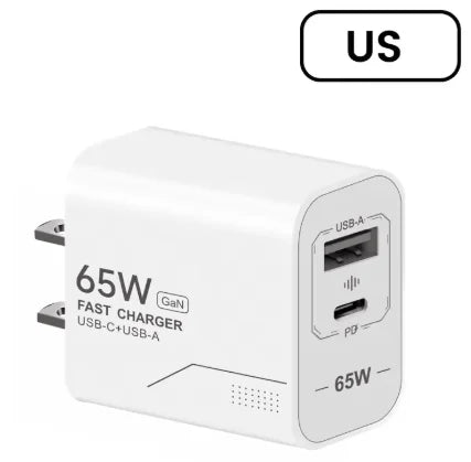 65W USB C GaN Fast Wall Charger PD 3.0 Quick Charge Adapter EU US KR Plug for iPhone 15 Xiaomi Huawei Samsung Smartphone