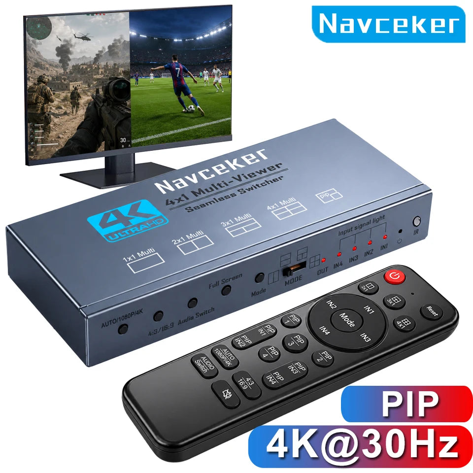 Navceker 4K HDMI Quad Screen Multiviewer 4x1 2x1 3x1 HDMI PI