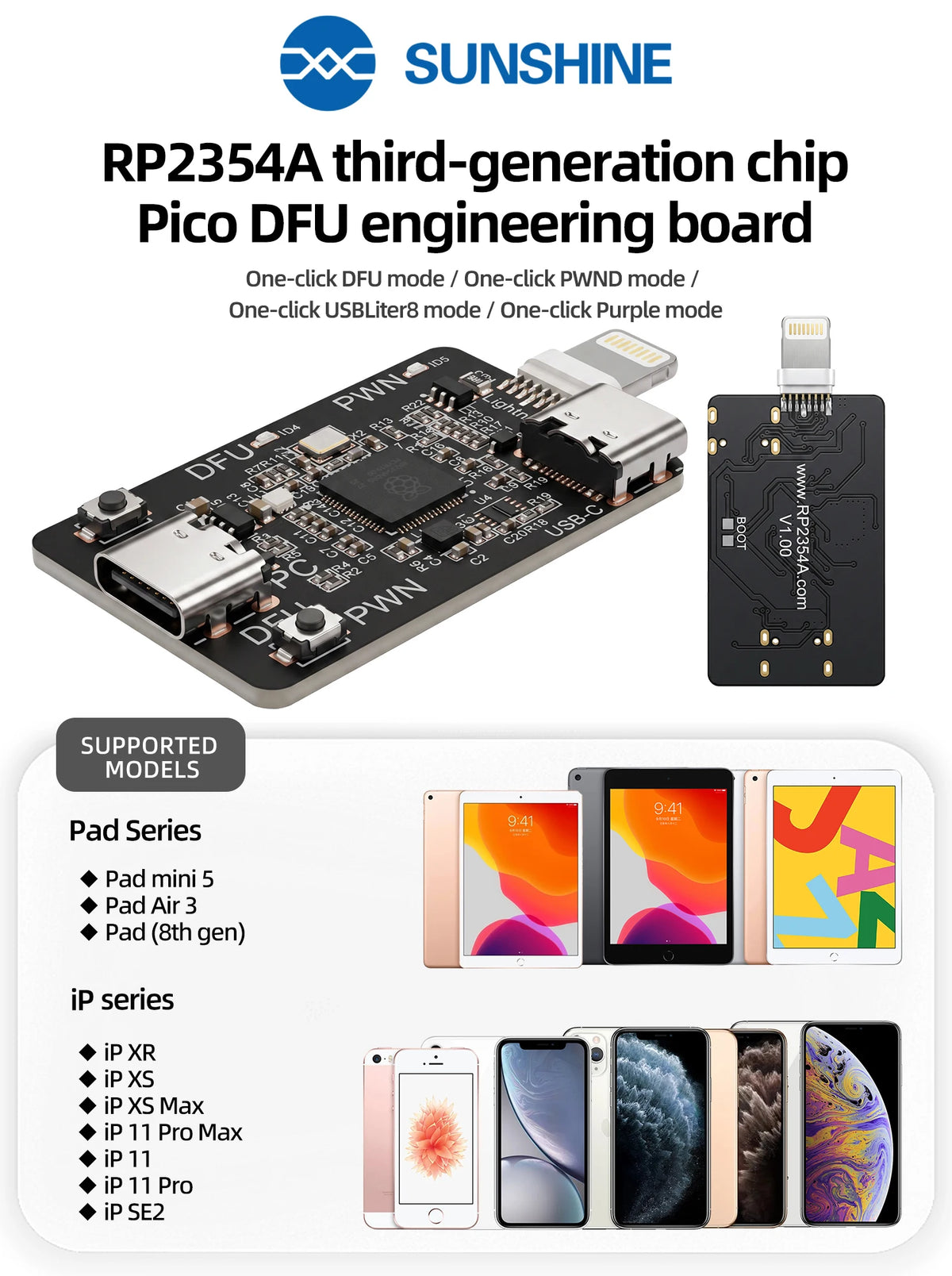 SUNSHINE RP2354A Pico DFU Engineering Board 3rd Gen Chip Dua