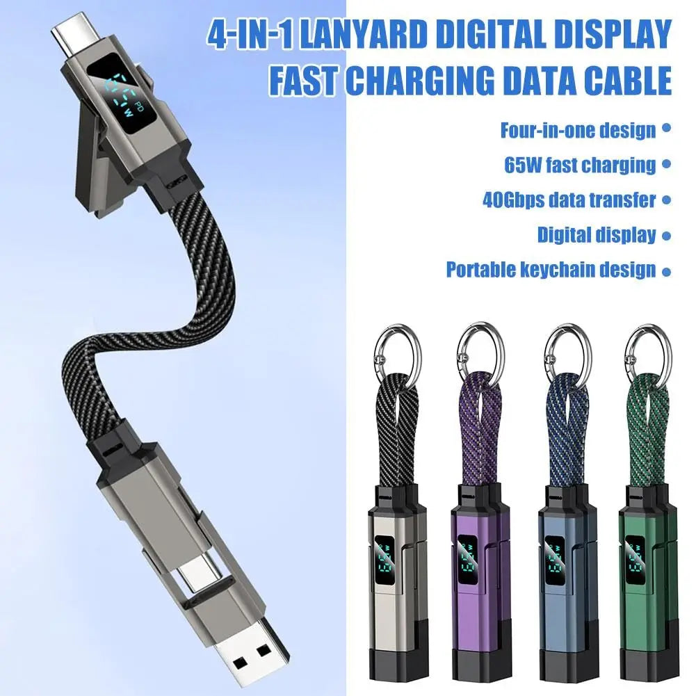 4-in-1 Keychain USB C Cable with V/A/W Display 65W Fast Char