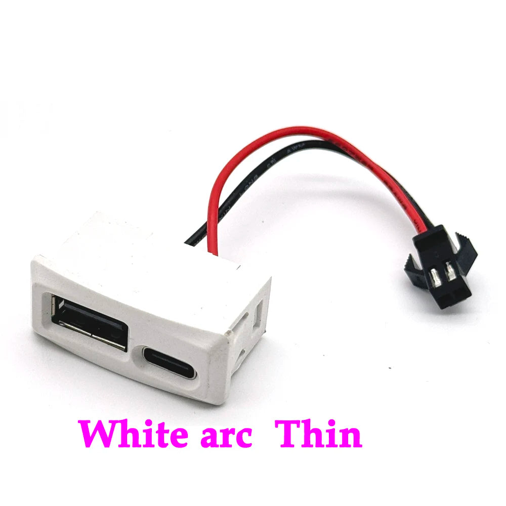 USB Female Base and Type-C Double-Layer Socket USB A Female Lamp Charging Socket Power Socket with Cable Black White Connector