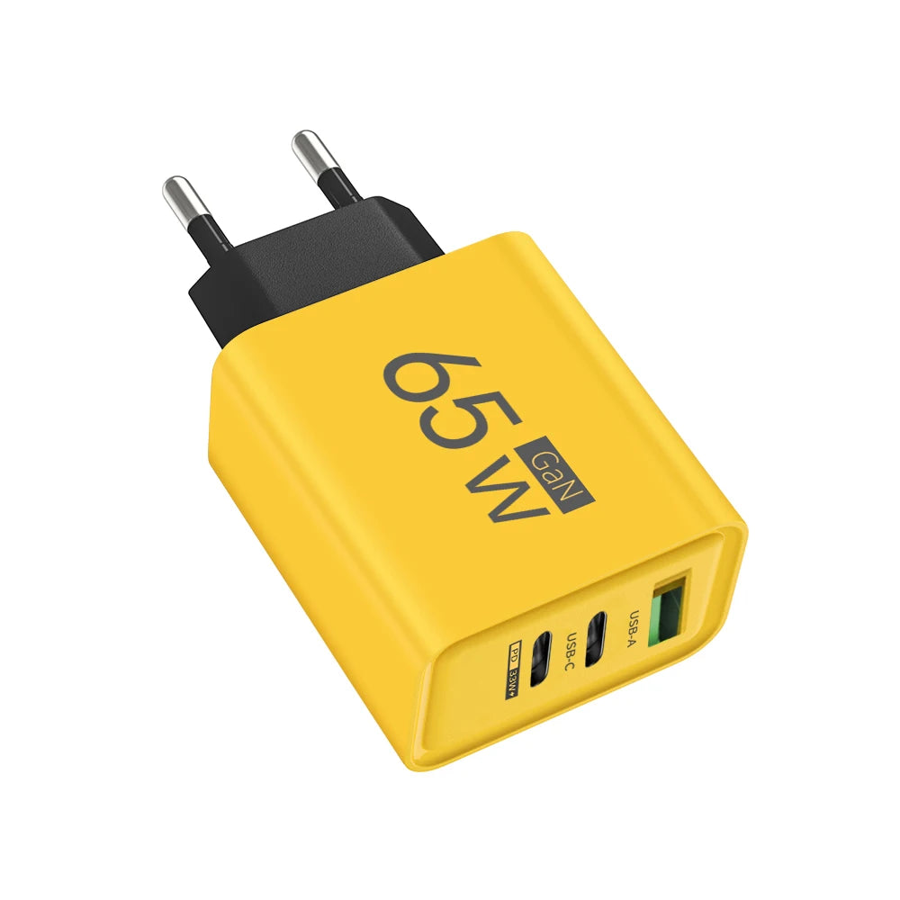 GaN Type C PD Charger 3 Ports USB Fast Charging Cellphone Adapter Quick Charger 3.0 For iPhone 15 14 Xiaomi Samsung Huawei
