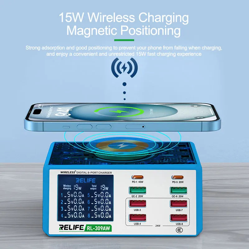 RELIFE RL-309AW Dual QC3.0 USB Charger with LCD Display 8 Po
