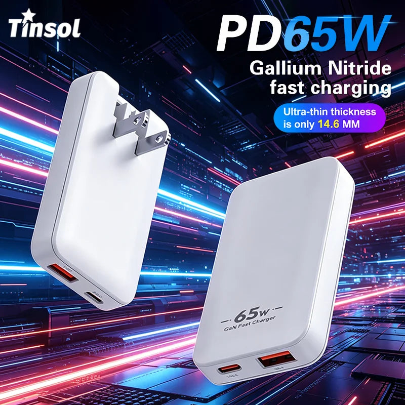 TINSOL PD 65W Ultra-thin Gallium Nitride Charger US/EU/KR/UK