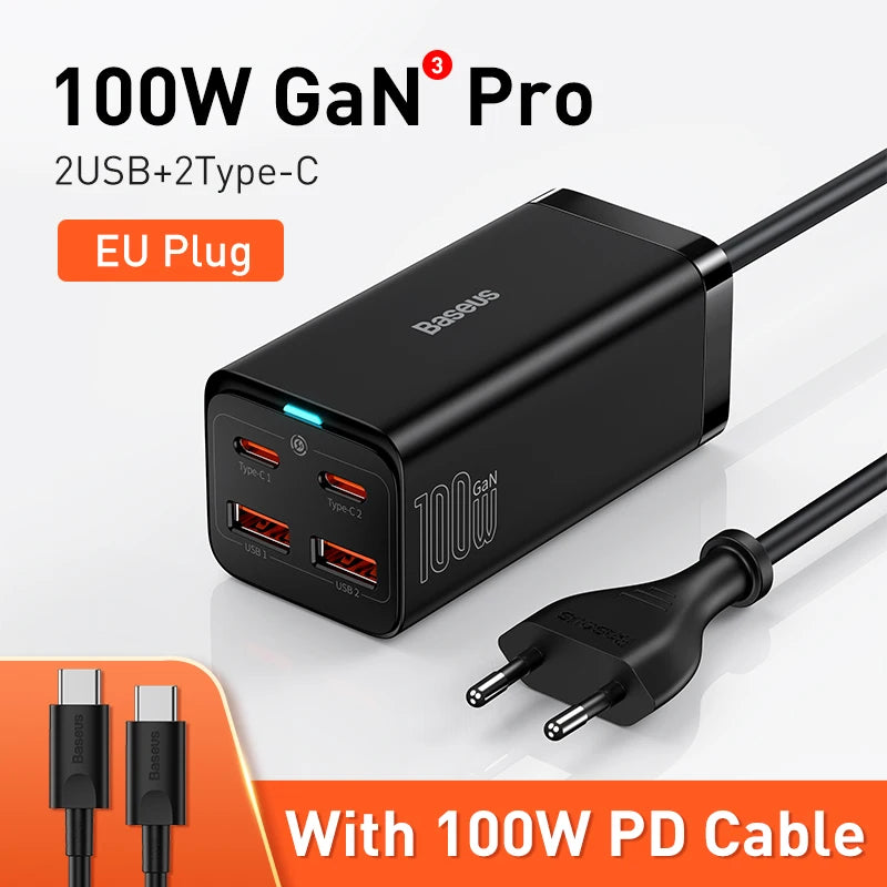 Baseus 100W 65W GaN Charger Desktop Laptop Fast Charger 4 in 1 Adapter For iPhone 17 16 15 14 13 Pro Max Phone Charger Samsung