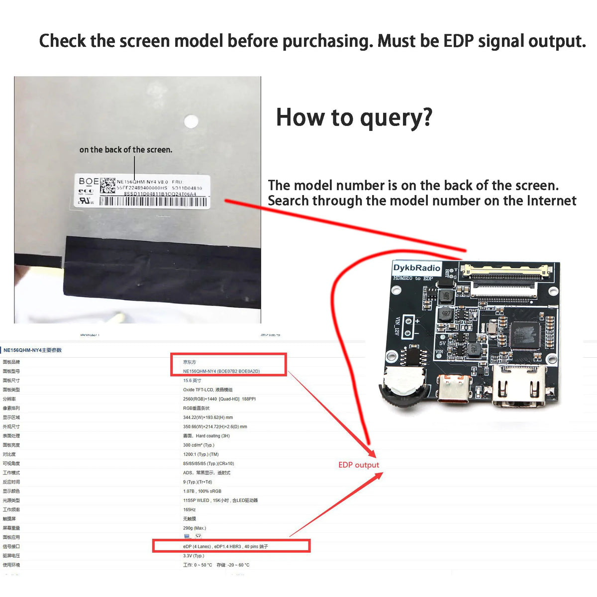 2K/4K HDMI to EDP LCD Driver Board 30PIN / 40PIN Display Scr