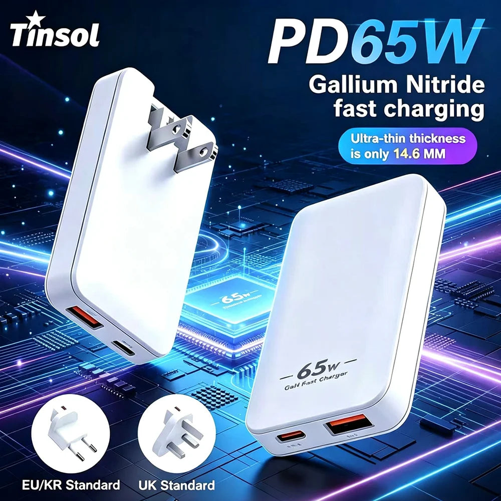 TINSOL 65W Ultra-thin Gallium Nitride Charger USA/EU/Korea/U