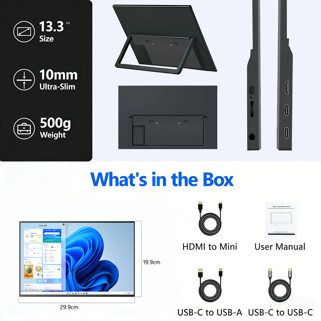 13.3 Portable Touch Screen Monitor Display 1920 1200 16 10 IPS Panel 100% SRGB Extend Monitor For Mobile Phone Gaming TV Box