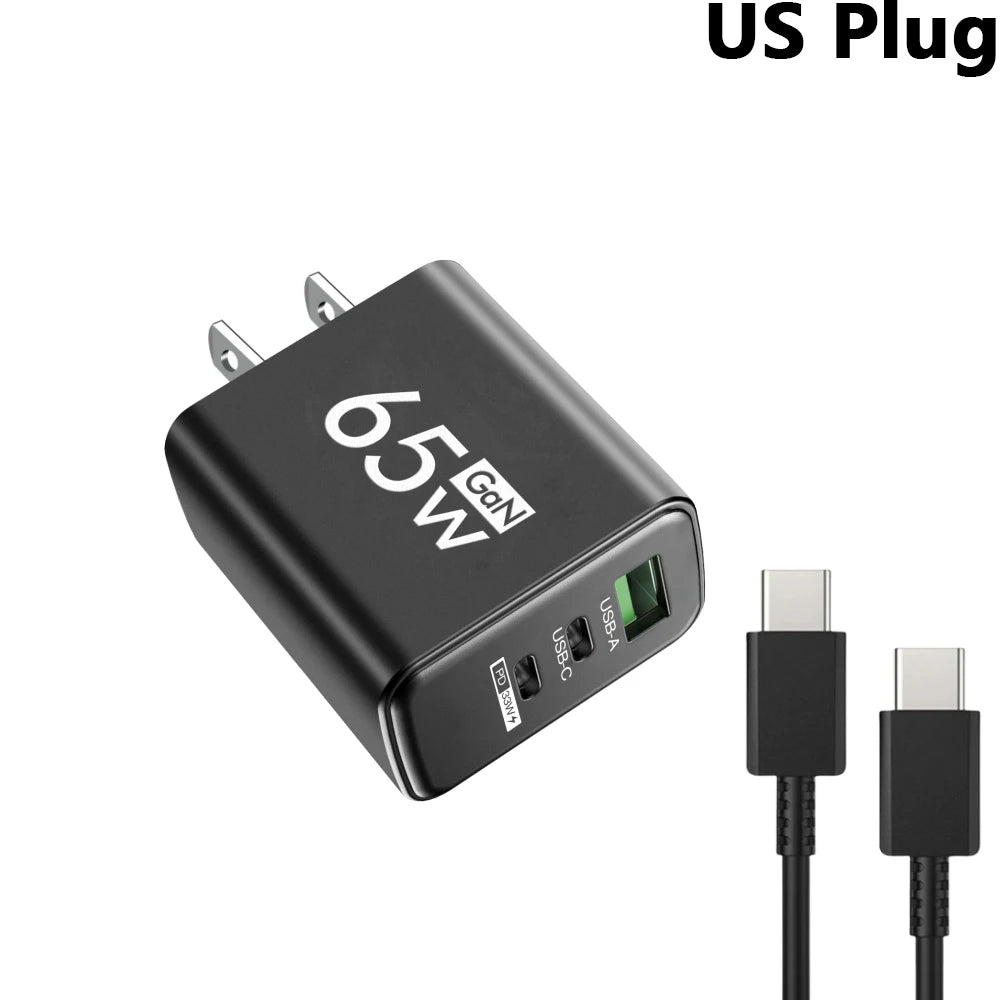 65W GaN USB C PD Fast Charger QC 3.0 Wall Adapter for iPhone 17 16 Pro Max Samsung Xiaomi Huawei EU US KR Plug Quick Charge 3.0
