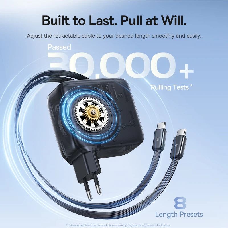 Baseus 67W GaN Charger With Dual Retractable Cable Fast Char