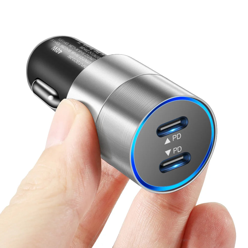 Olaf Dual USB C Fast Car Charger 40W 2 Port Type C PD Car Phone Charger for iPhone 13 12 11 Pro Max Samsung Power Adapter in Car
