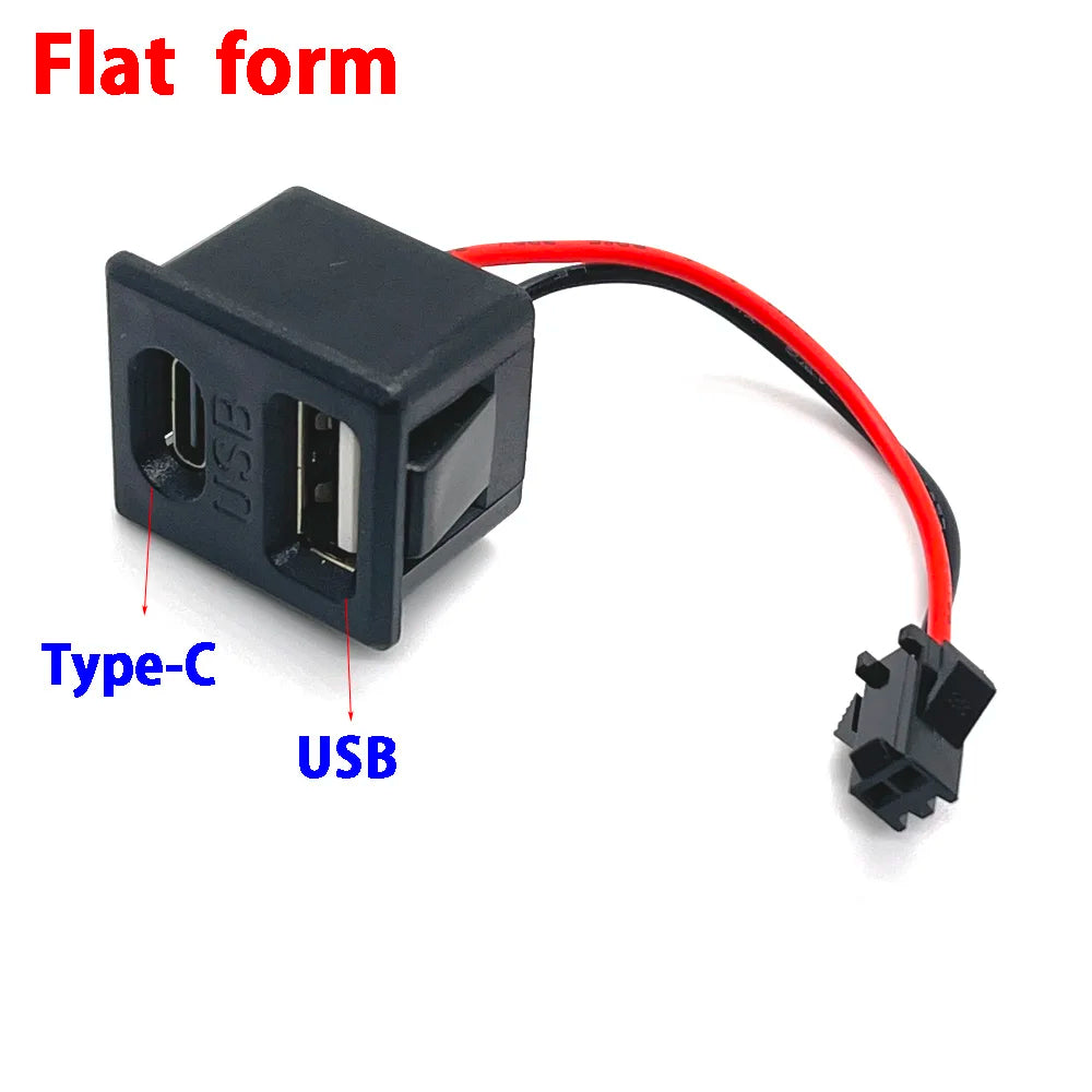 USB Female Base and Type-C Double-Layer Socket USB A Female Lamp Charging Socket Power Socket with Cable Black White Connector