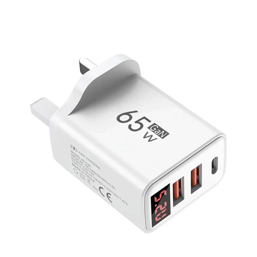 65W USB Type C Charger Quick Charge EU/US Plug Wall Charger For iPhone Samsung Xiaomi 3 Port Fast Charging Phone Charger Adapter