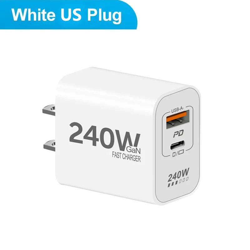Lenovo 240W GaN PD USB C Charger Fast Charging For iPhone 17 16 15 14 Pro Max Phone PD 3.0 QC 3.0 USB Type C For Xiaomi iPad