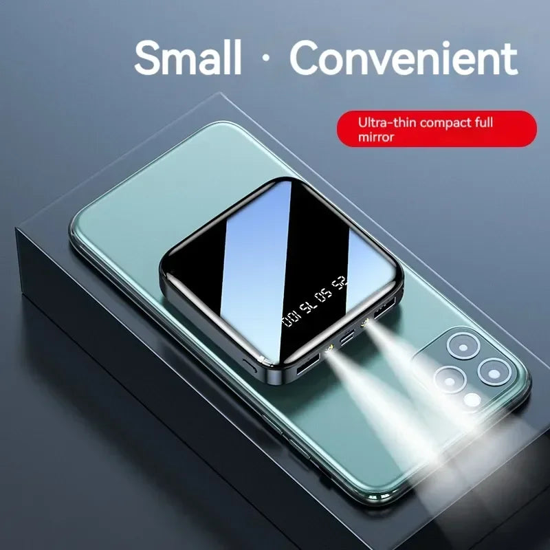 Mini 500000mAh Power Bank Portable Charger Mirror Screen LED