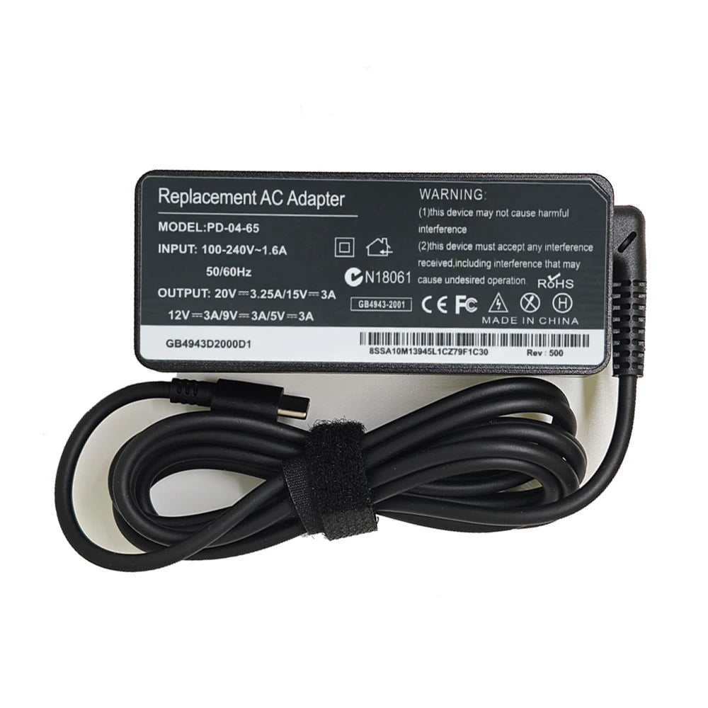 20V 3.25A 65W USB Type-C AC Laptop Power Adapter Charger For