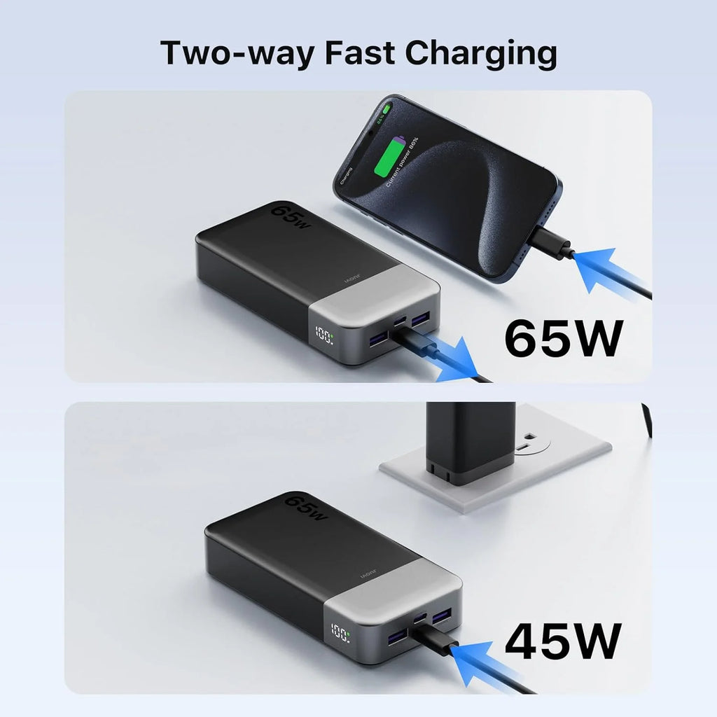 JUOVI Power Bank 65W 20000mAh Laptop Portable Charger PD QC 