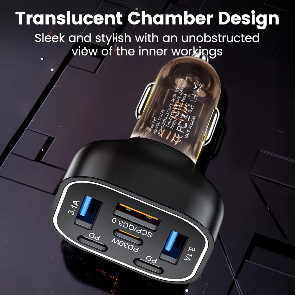 Olaf 3A+3C 63W Car USB Charger 6 Ports Fast Charging Type C 
