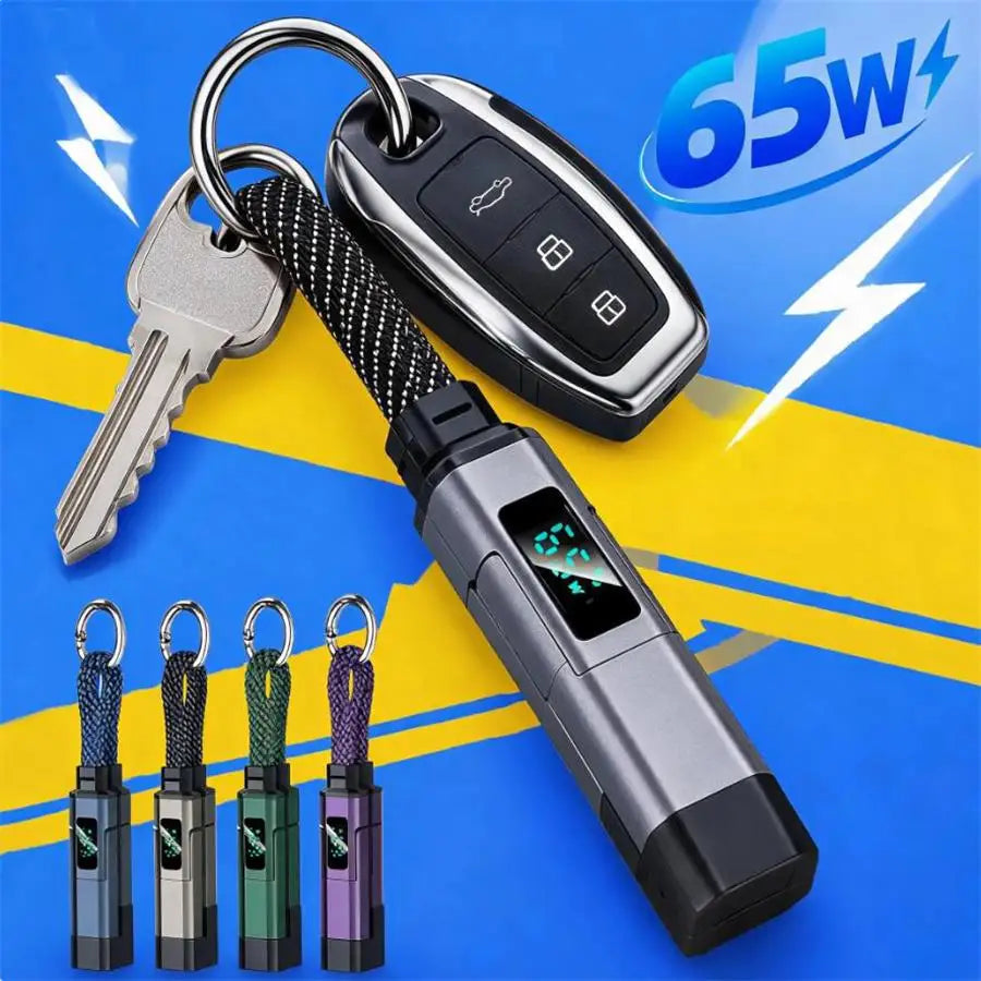 4-in-1 Keychain USB C Cable with V/A/W Display 65W Fast Char
