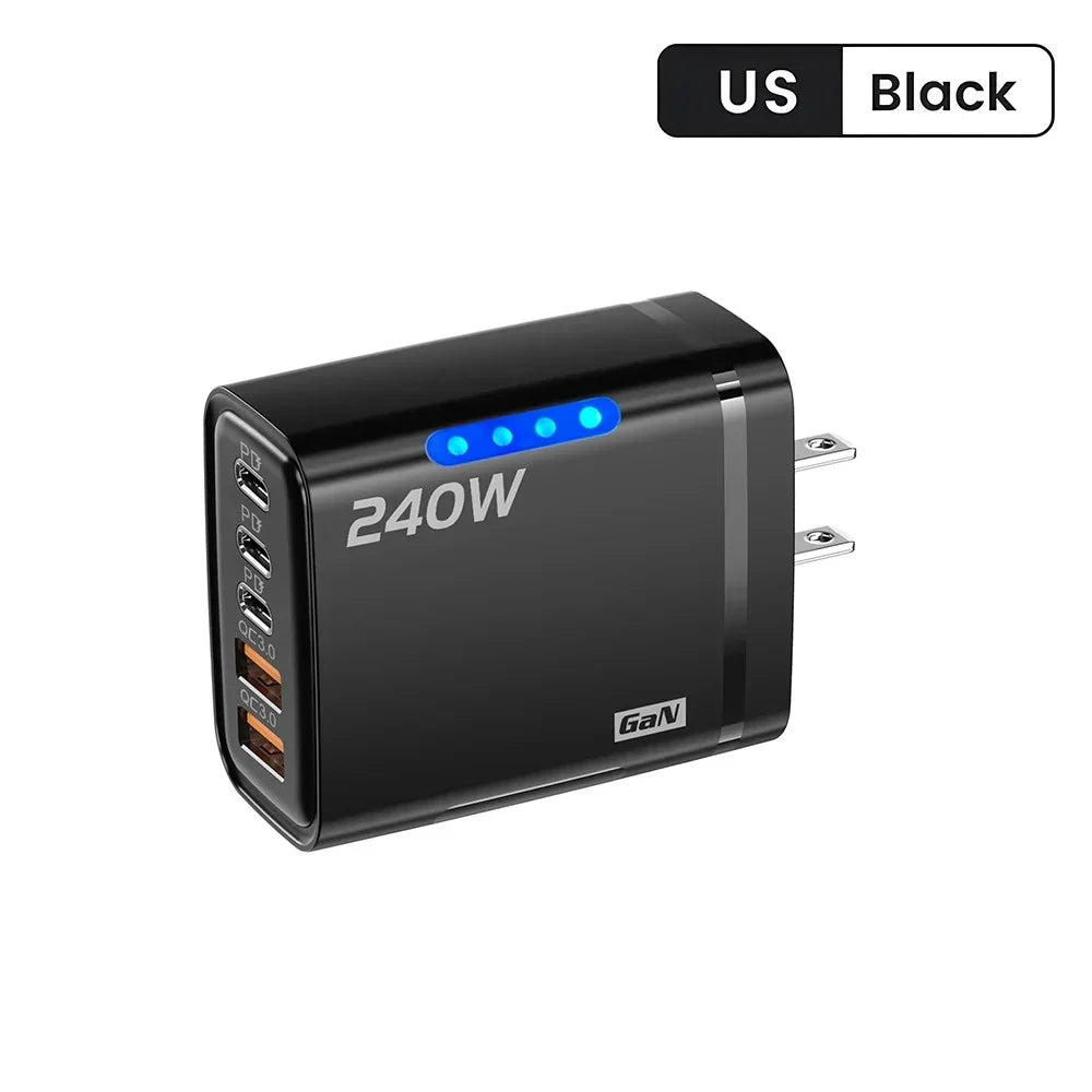 5 Ports USB PD Charger 240W Type C Quick Charge Phone Chargers USB Fast Charging Adapter For iPhone 16 Samsung Xiaomi Huawei